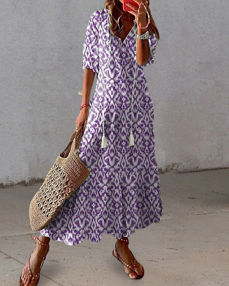 Mia | Boho Vintage V-Neck Summer Dress