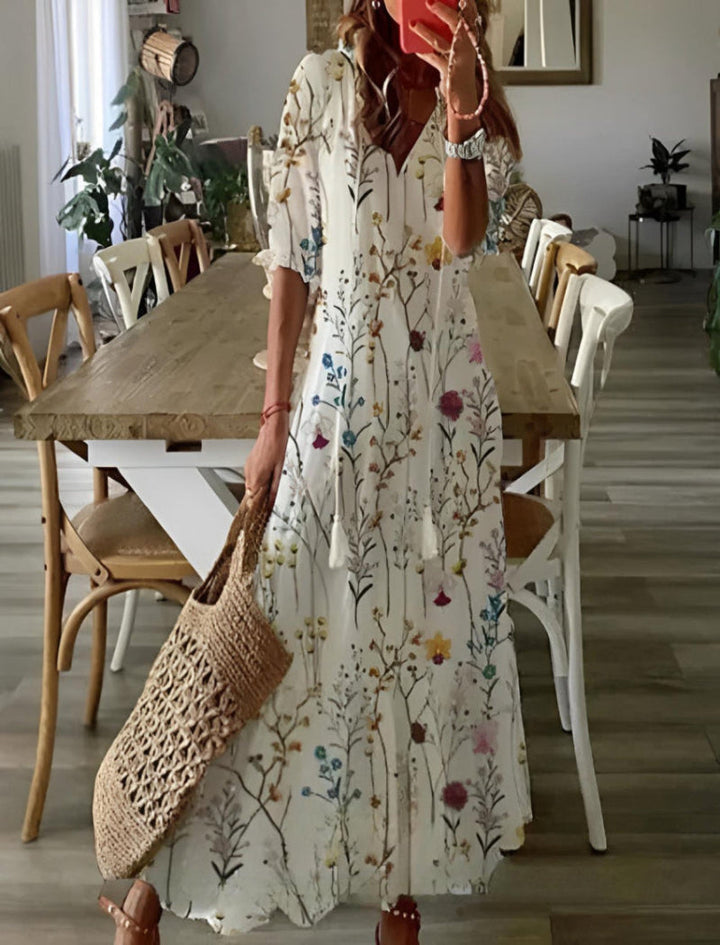 Mia | Boho Vintage V-Neck Summer Dress