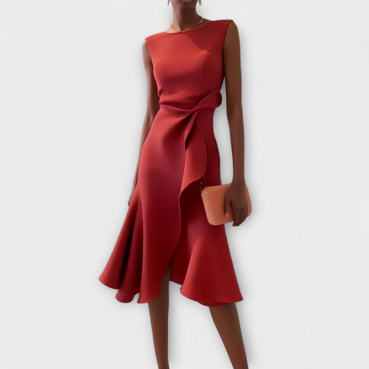 Gabriella | Draped Asymmetric Midi Dress