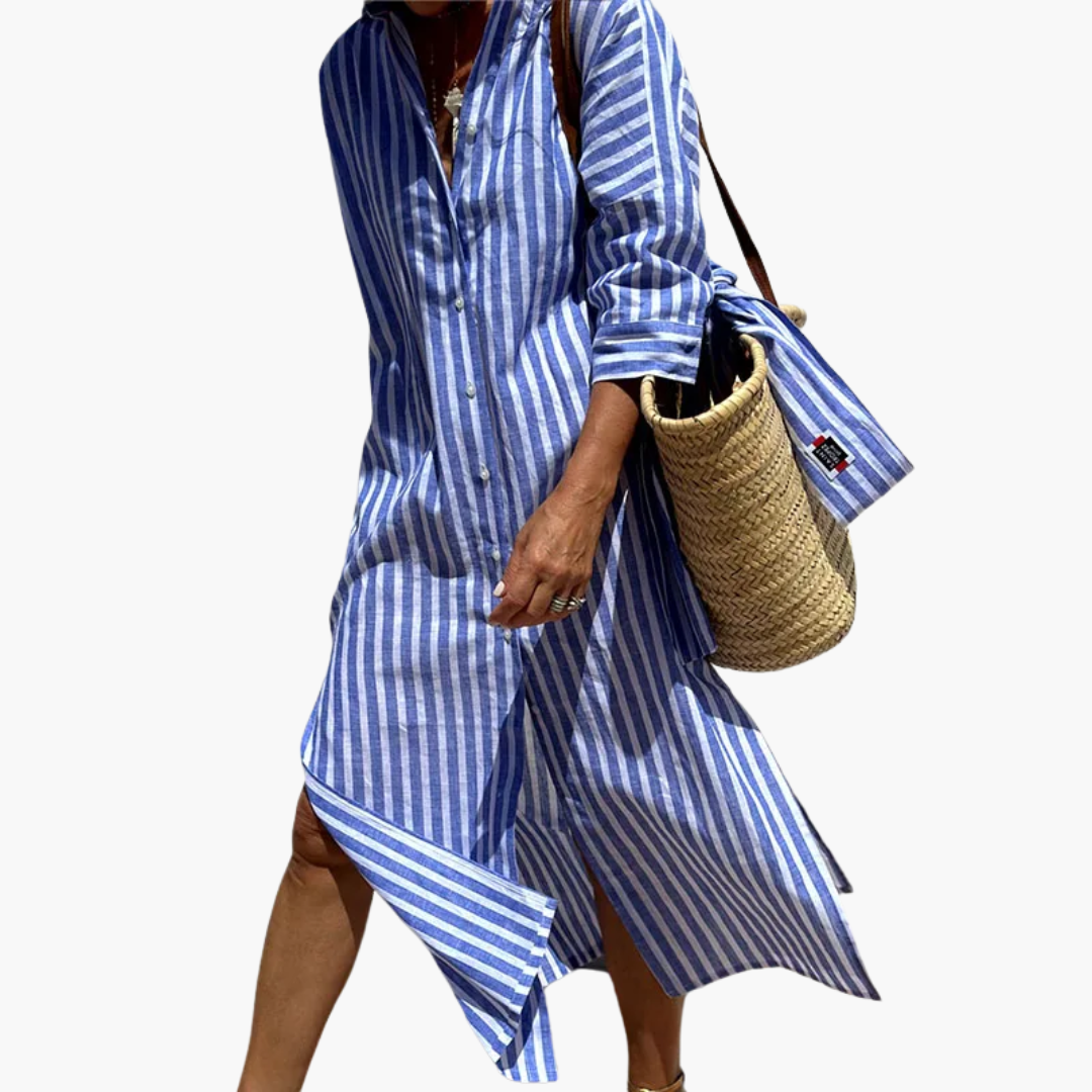 Flora | Sophisticated Striped Comfort Midi Dress