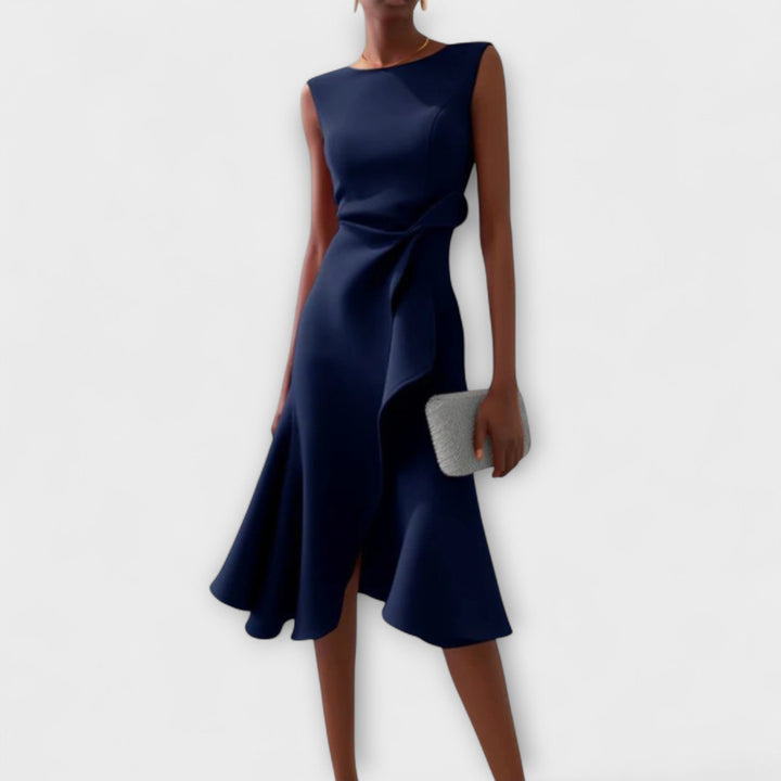 Gabriella | Draped Asymmetric Midi Dress