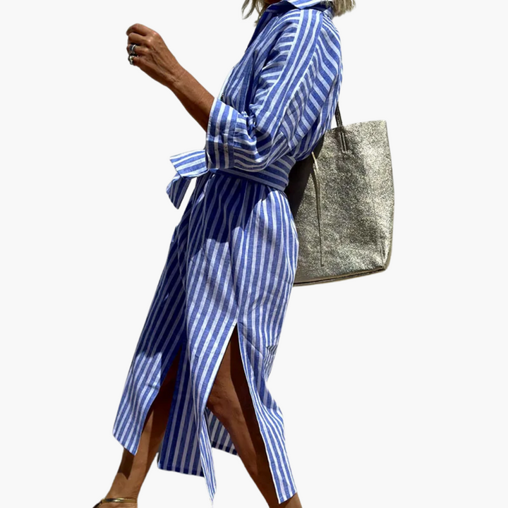 Flora | Sophisticated Striped Comfort Midi Dress
