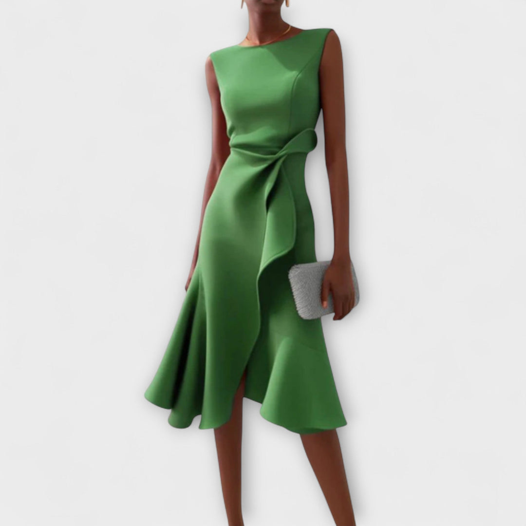 Gabriella | Draped Asymmetric Midi Dress