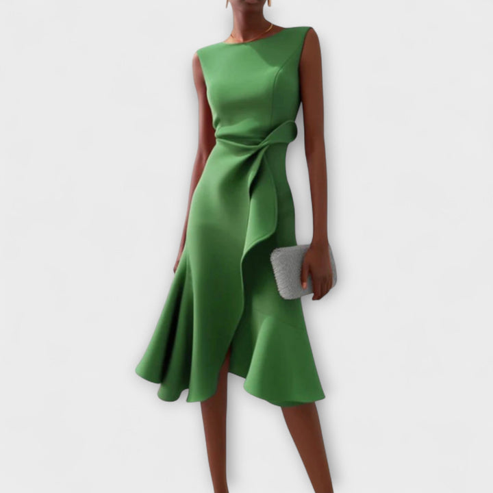 Gabriella | Draped Asymmetric Midi Dress