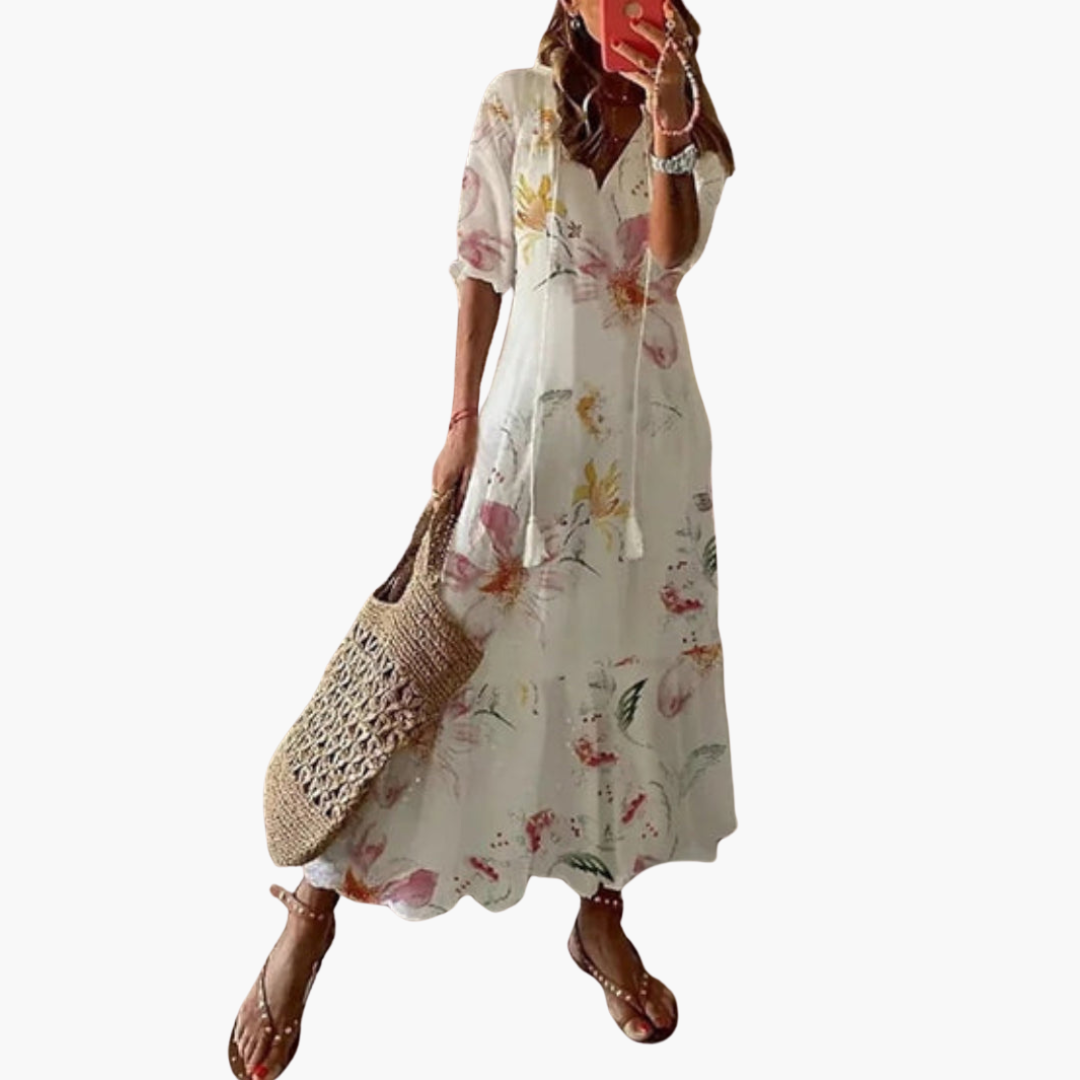 Mia | Boho Vintage V-Neck Summer Dress