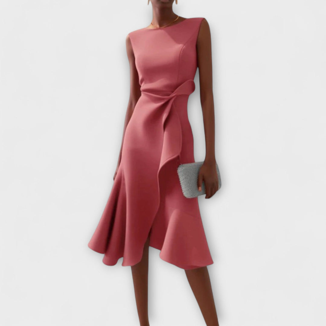 Gabriella | Draped Asymmetric Midi Dress