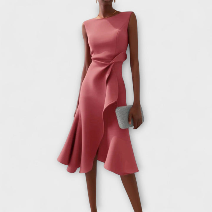 Gabriella | Draped Asymmetric Midi Dress