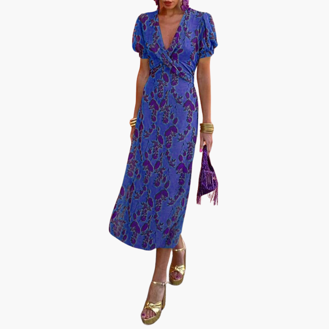 Julia | Elegant Deep V-Neck Dress with Leaf Pattern