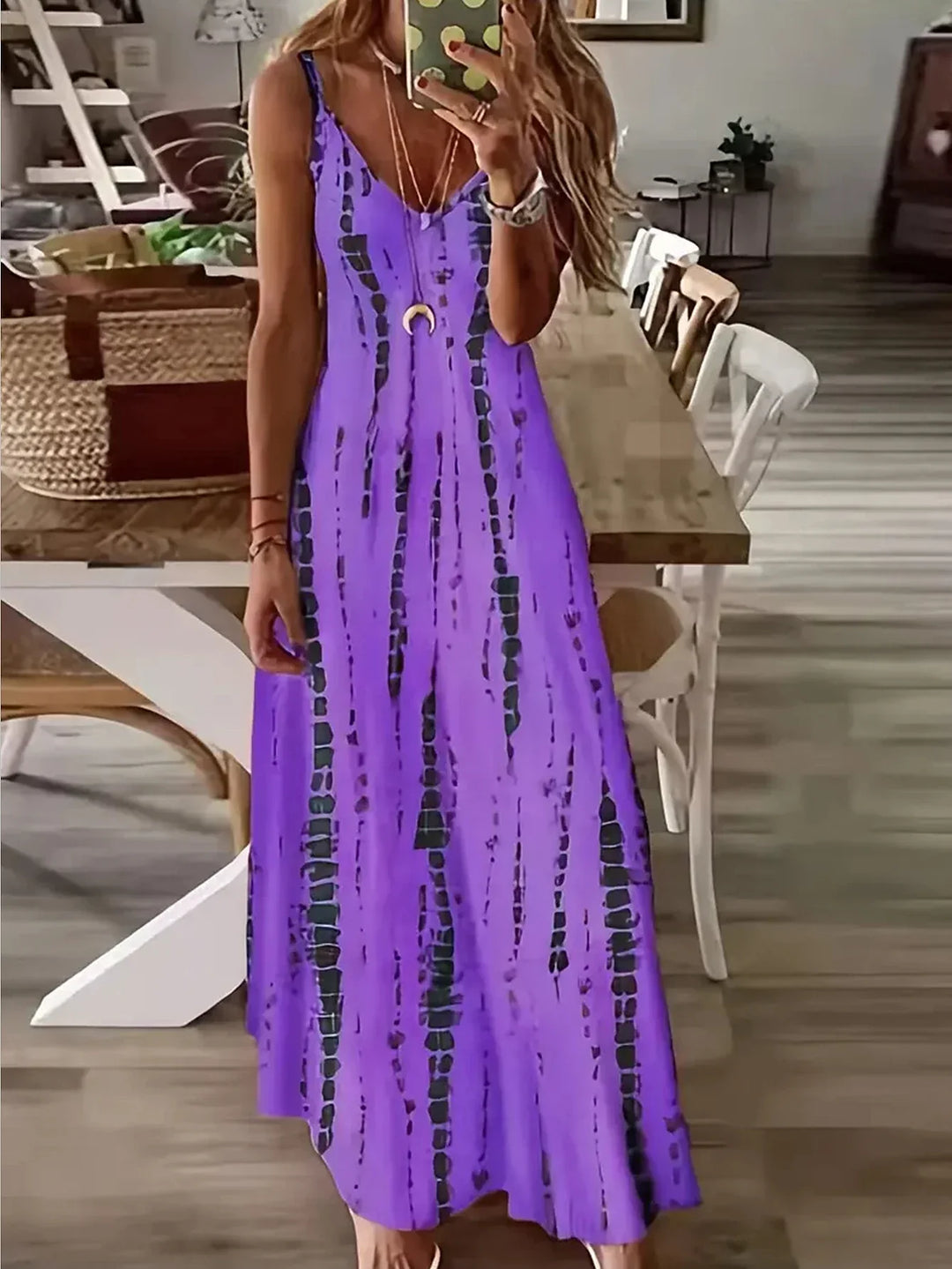 Seren - Women's V-Neck Tie-Dye Maxi Dress