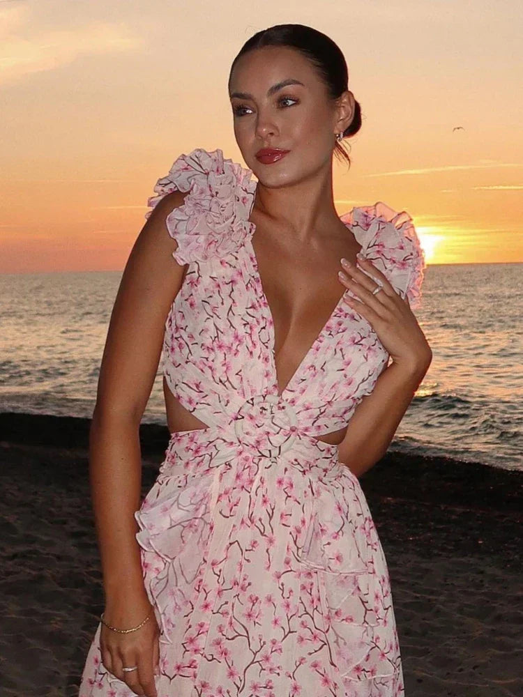 Angel | Elegant Backless Ruffles Maxi Dress
