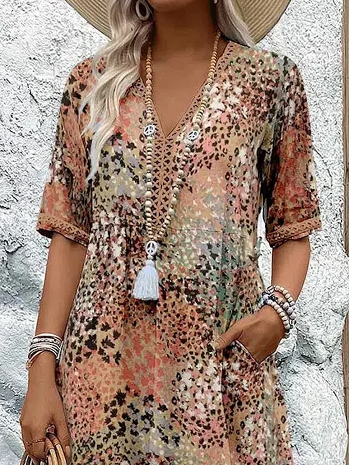 Danielle - Women's Colorful Midi Dress Featuring Convenient Pockets