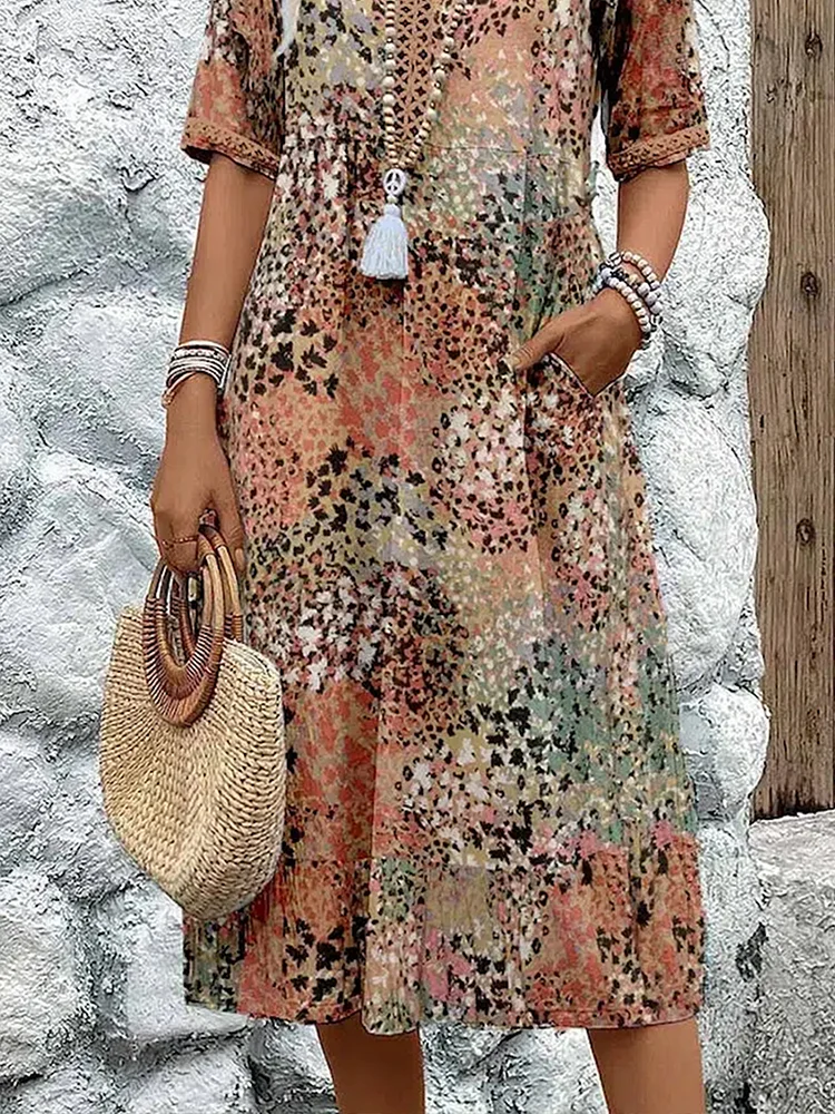 Danielle - Women's Colorful Midi Dress Featuring Convenient Pockets