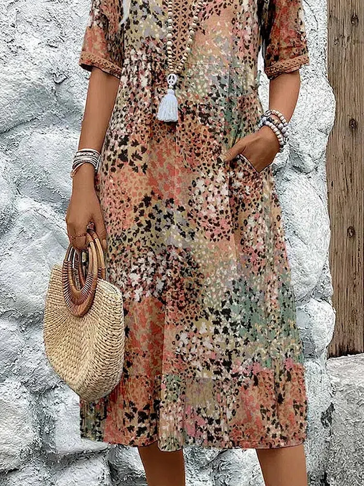 Danielle - Women's Colorful Midi Dress Featuring Convenient Pockets