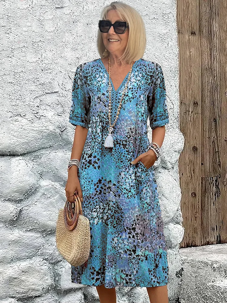 Danielle - Women's Colorful Midi Dress Featuring Convenient Pockets