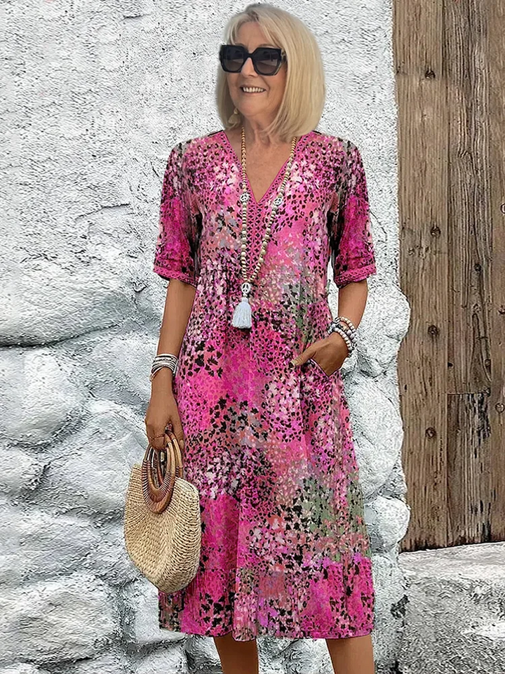 Danielle - Women's Colorful Midi Dress Featuring Convenient Pockets