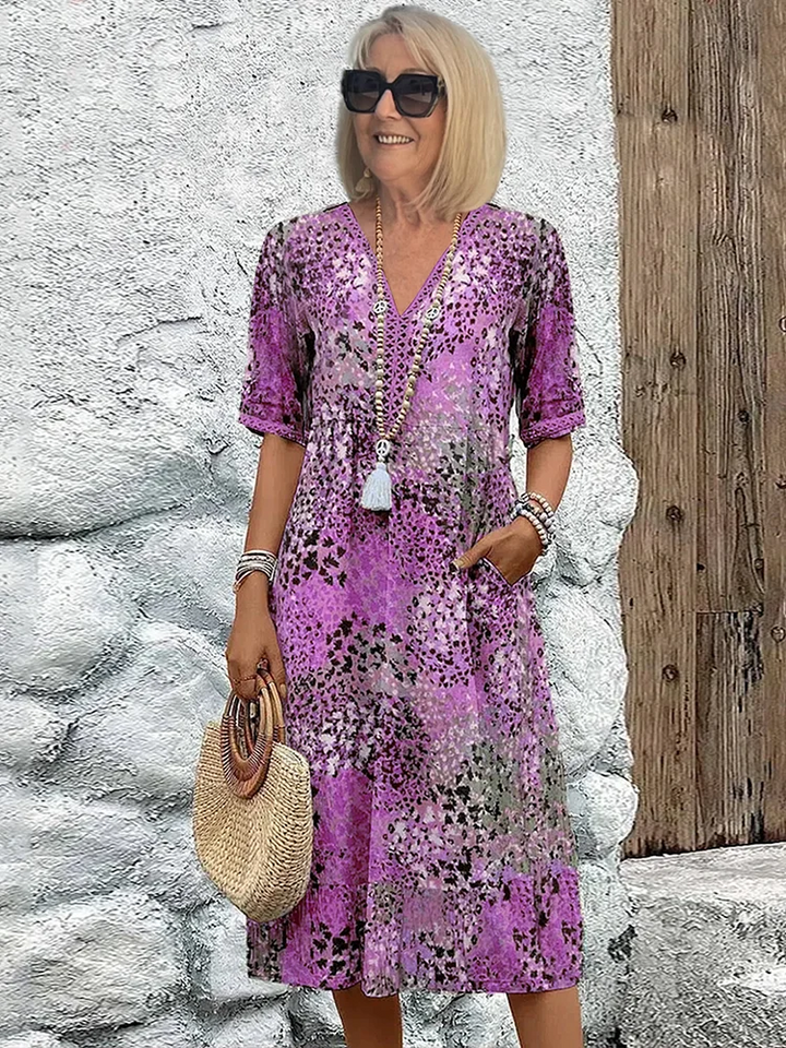 Danielle - Women's Colorful Midi Dress Featuring Convenient Pockets