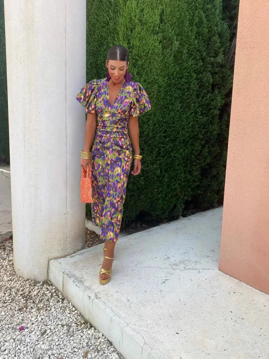 Arielle - Colorful One-Shoulder Geometric Midi Dress