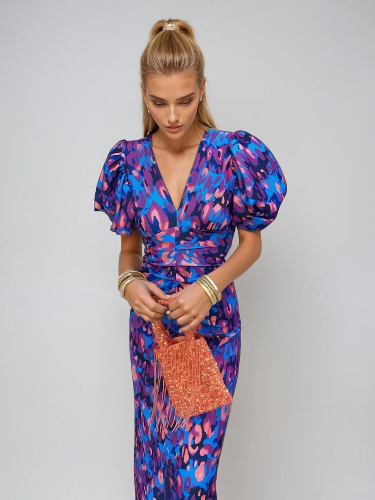 Arielle - Colorful One-Shoulder Geometric Midi Dress