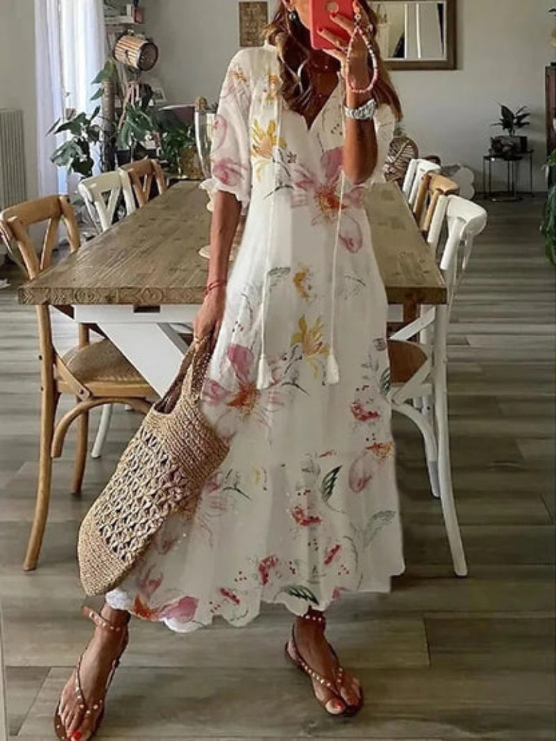 Mia | Boho Vintage V-Neck Summer Dress