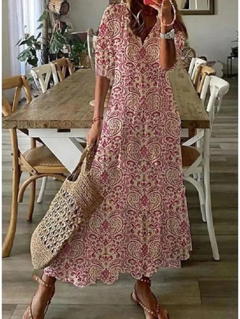 Mia | Boho Vintage V-Neck Summer Dress